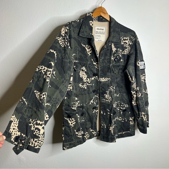 Zadig & Voltaire Kansas Camo Leo Animal Print Utility Jacket Size XS/S Oversized - Picture 8 of 15